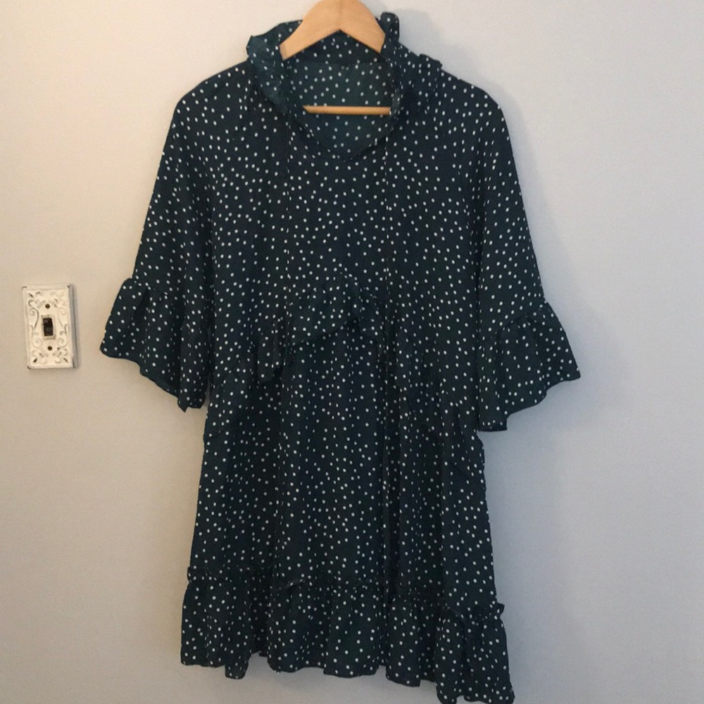 Green and white polka dot dress